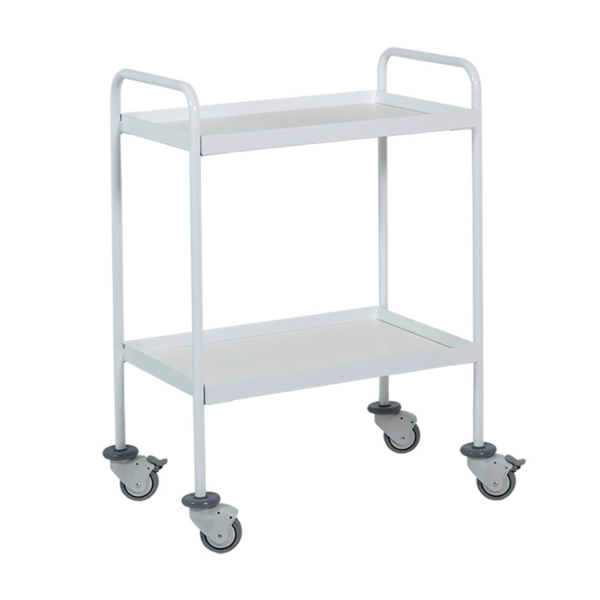 Electromedicine equipment carrier trolley: Two shelves, made of steel and with double pusher for easy movement